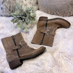 Seychelles Tan Light Brown Chunky Zipper Buckle Mid Calf Leather Boots Sz 7